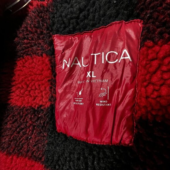 NAUTICA Mens Quilted Puffer Jacket Water Wind Resistant Red Fleece Lined XL Coat - Picture 11 of 14